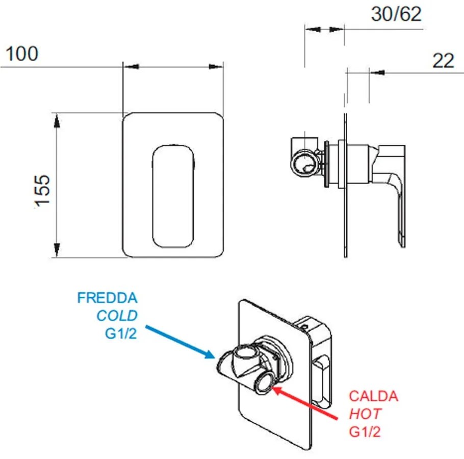 Baterie argintiu-lucios pentru duș încastrată (1 ieșire) Spy – Sapho