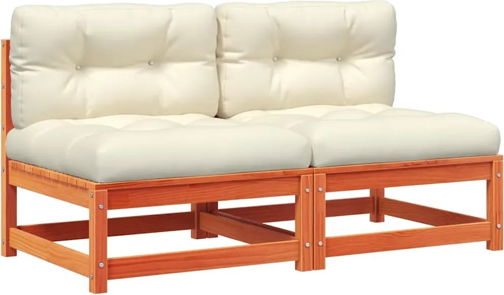 vidaXL Canapele de grădină fără cotiere cu perne, 2 buc., maro ceruit