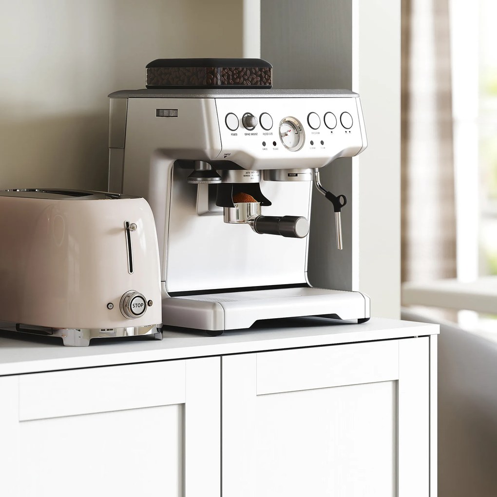 HOMCOM Dulap Bucătărie de 180cm, Dulap Înalt cu 4 Compartimente, Uși din Sticlă Securizată, 2 Rafturi Deschise, Rafturi Reglabile, Blat pentru Electrocasnice, pentru Bucătărie sau Living, Alb | Aosom Romania