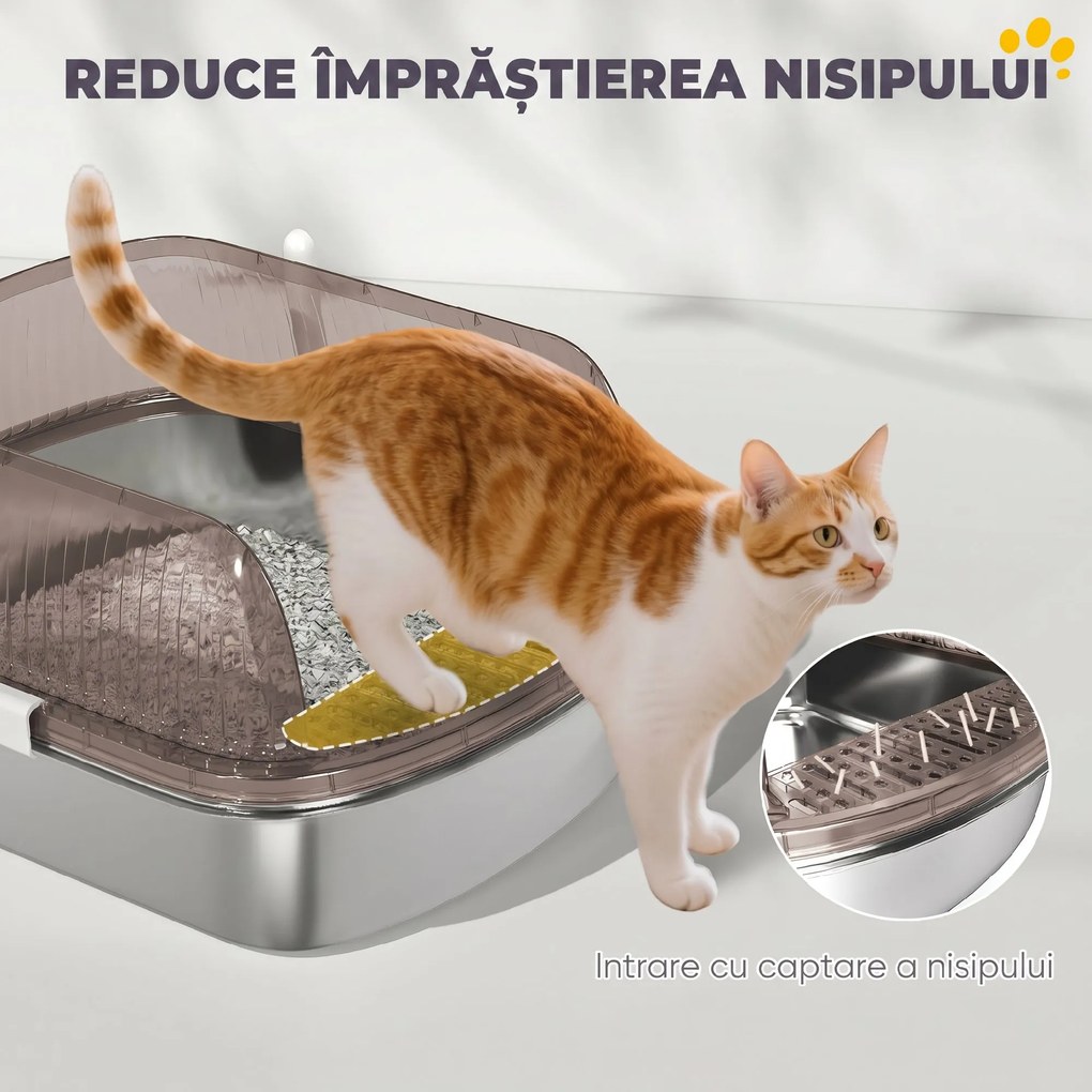 PawHut Litieră Per Pisici Extra Mare Con Tavă In Oțel Inoxidabil, Până la 15 Kg | Aosom Romania