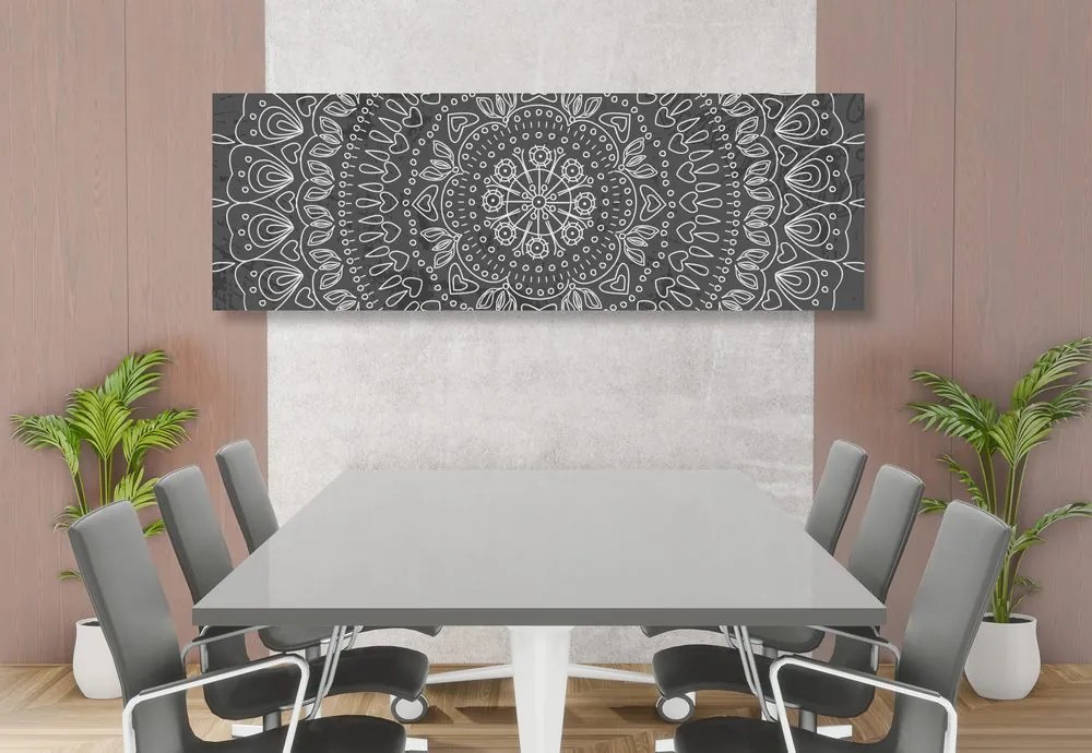 Tablou Mandala desenată manual în design alb-negru