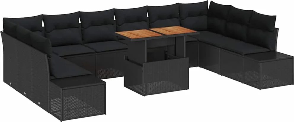 vidaXL Set de canapele pentru grădină cu pernă 11 pcs Negru și Maro