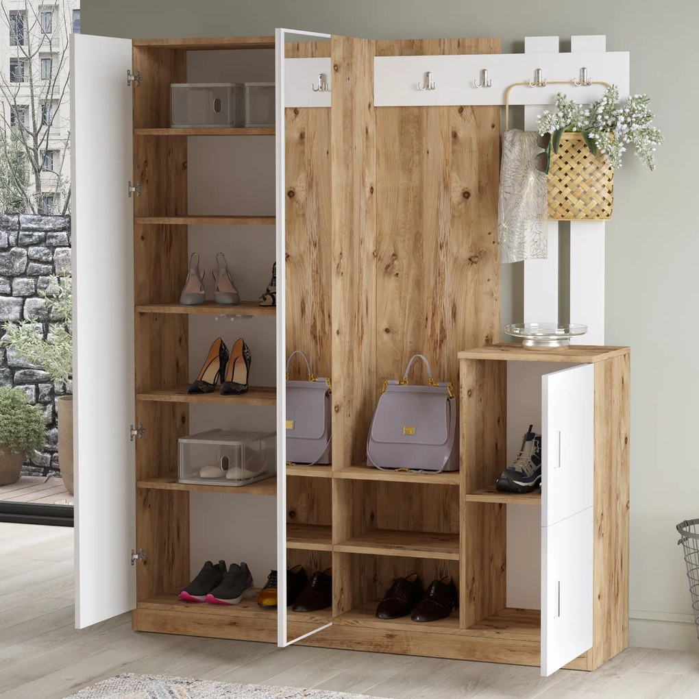 Set mobilier pentru hol Dustin 8 (Pin atlantic + Alb). 1072588
