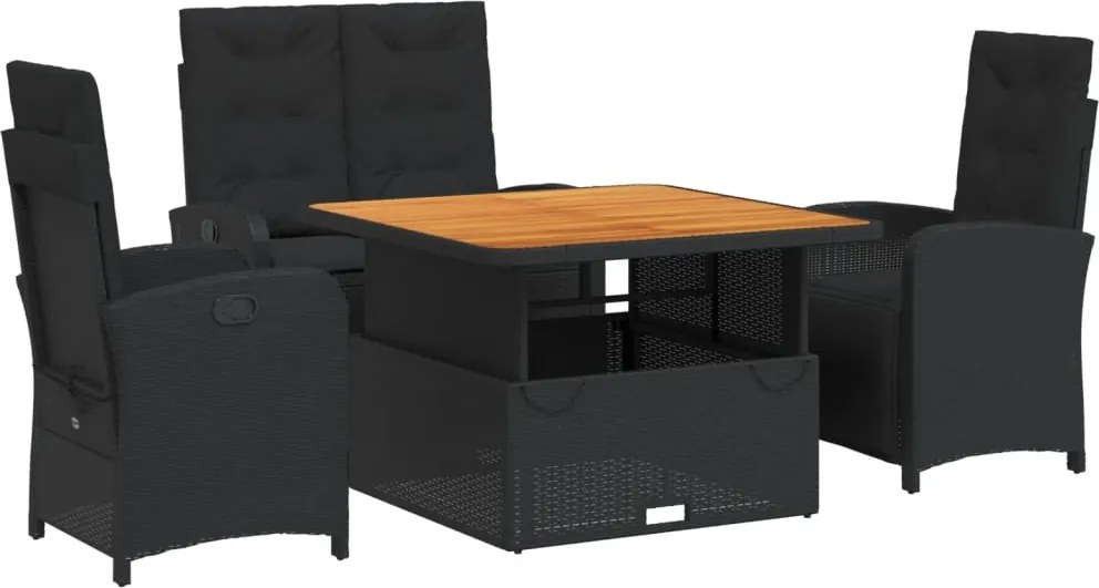 vidaXL Set mobilier de grădină cu perne, 4 piese, negru, poliratan