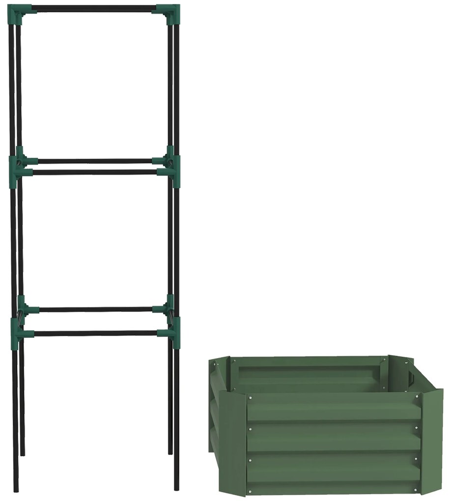 Outsunny Odlingslåda cu Klättergaller, Planteringslåda cu Fund Deschis, Rezistent la Intemperii, 61 cm x 61 cm x 140 cm, Verde | Aosom Romania