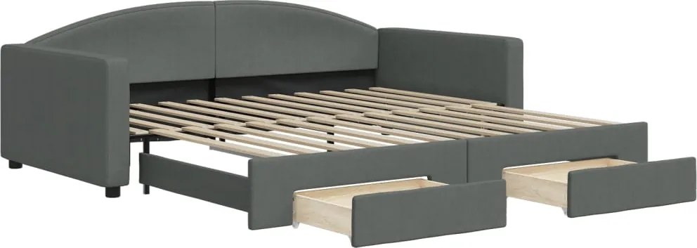 vidaXL Pat de zi cu extensie și sertare, gri închis, 100x200 cm textil