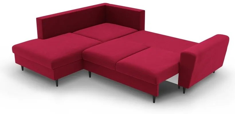 Colțar roșu extensibil, cu spațiu de depozitare cu tapițerie din catifea (cu colț pe partea stângă-în formă de ”L”) Kyoto – Cosmopolitan Design