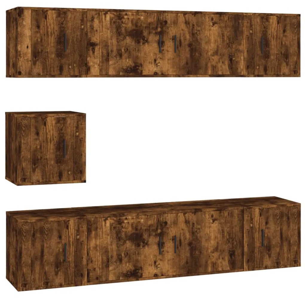 vidaXL Set comodă TV, 7 piese, stejar fumuriu, lemn compozit