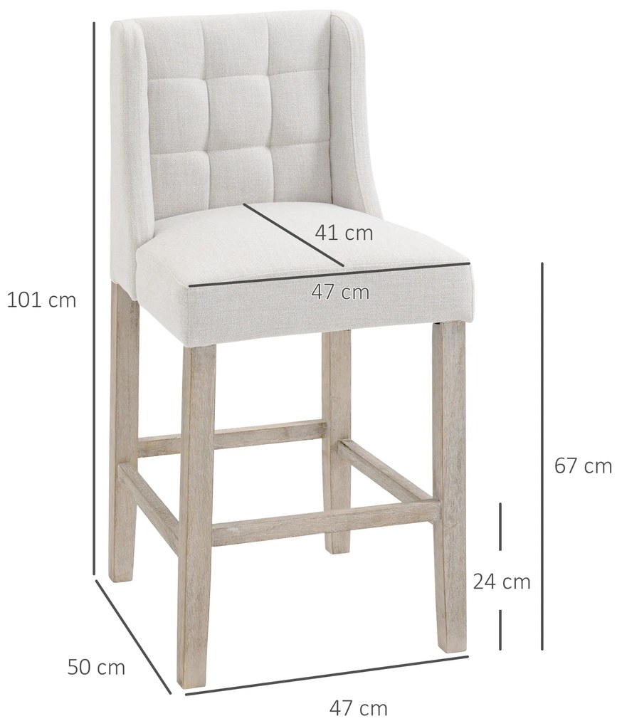 HOMCOM 2 Scaune de Bar Set cu Butoni, Lemn Masiv, incl. Suport pentru Picioare, 47 cm x 50 cm x 101 cm, Gri + Natur | Aosom Romania