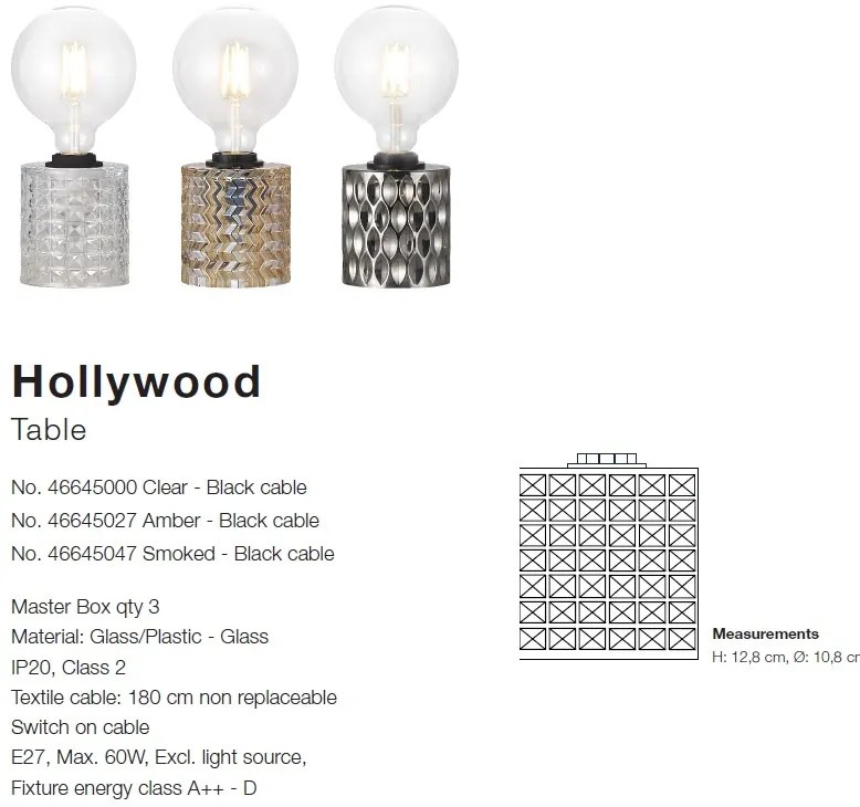 Veioza design modern Hollywood, sticla transparenta 46645000 NL