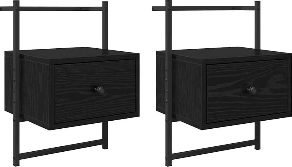 vidaXL Dulap de noapte cu sertar 2 pcs Stejar Negru 35 x 30 x 51 cm