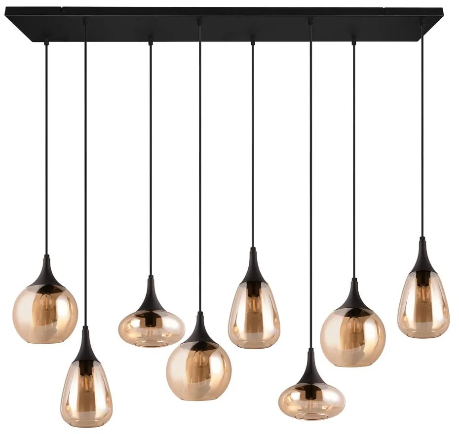 Lustră neagră/portocalie cu abajur din sticlă Lumina – Trio