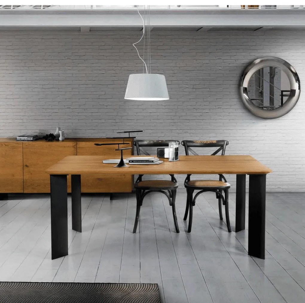 MASA FONTY -  LEMN MASIV PICIOR METALIC - 180 cm / 90 cm / 77 cm - STEJAR AURIU