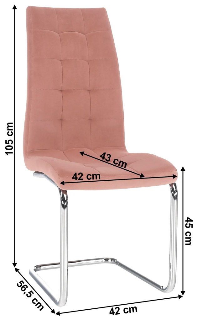 Scaun de masă, ţesătură de catifea roz / crom, SALOMA NEW