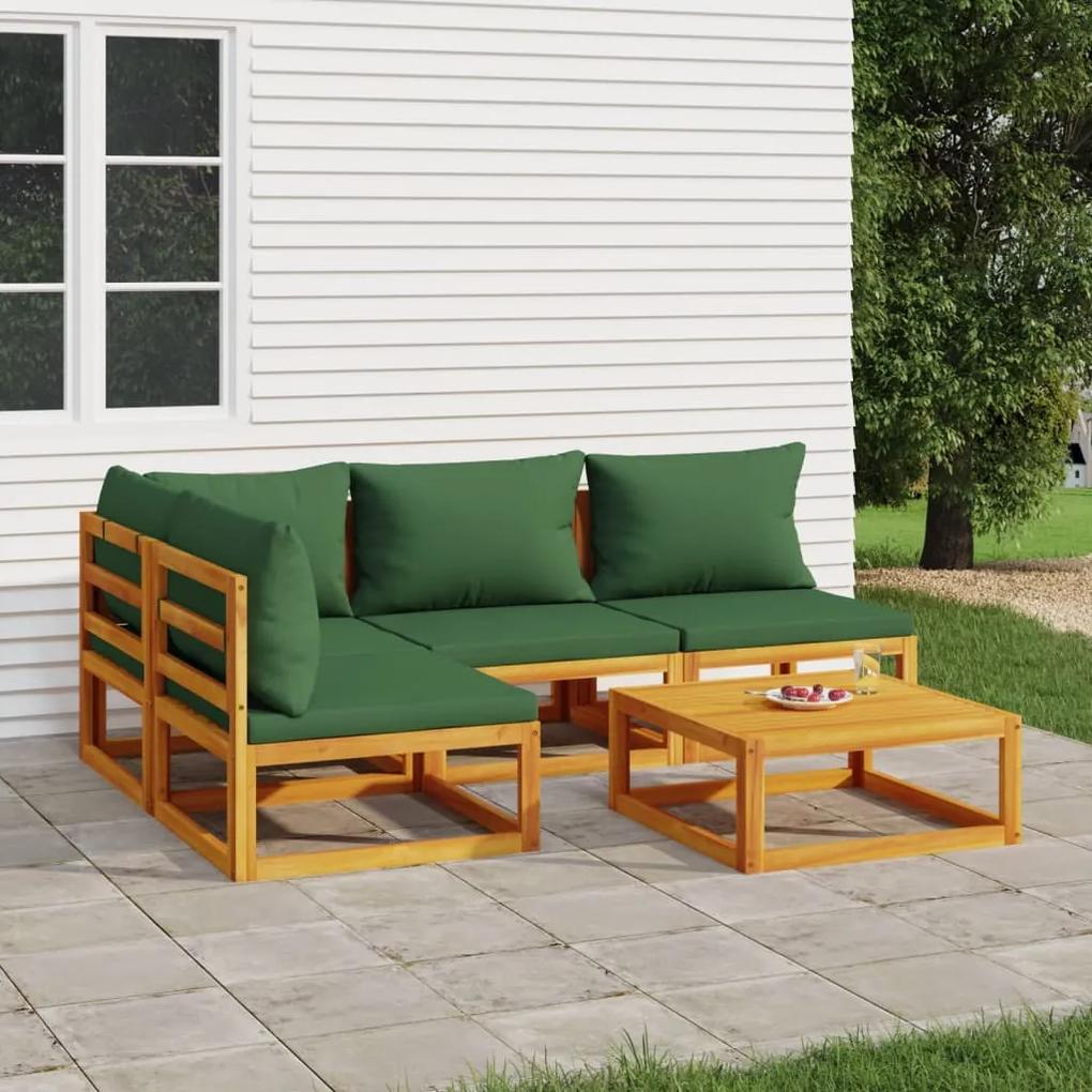 3155333 vidaXL Set mobilier de grădină cu perne verzi, 5 piese, lemn masiv