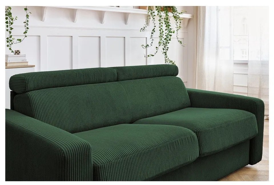 Canapea verde-închis extensibilă cu tapițerie din catifea reiată 195 cm Monaco – Bobochic Paris