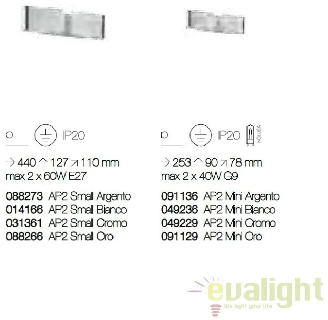 Aplica de perete CLIP AP2 SMALL ARGENTO 088273