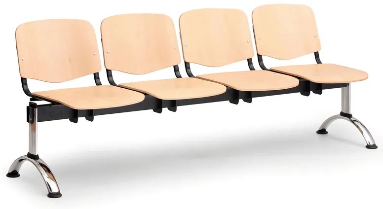 Bancă din lemn ISO II 4 locuri - picioare cromate, fag