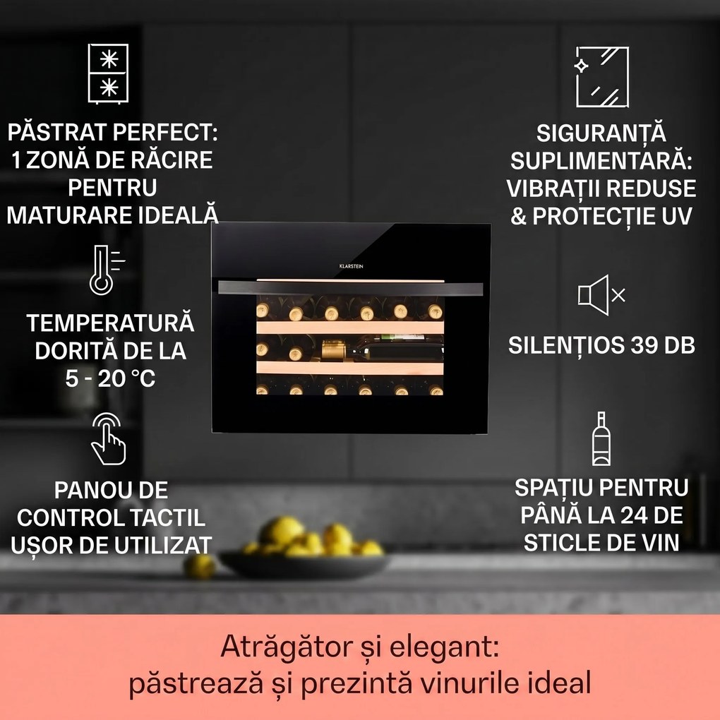 Klarstein Vinsider 24 Built-In Uno, vinotecă, 1 zonă, 24 de sticle, EEK G