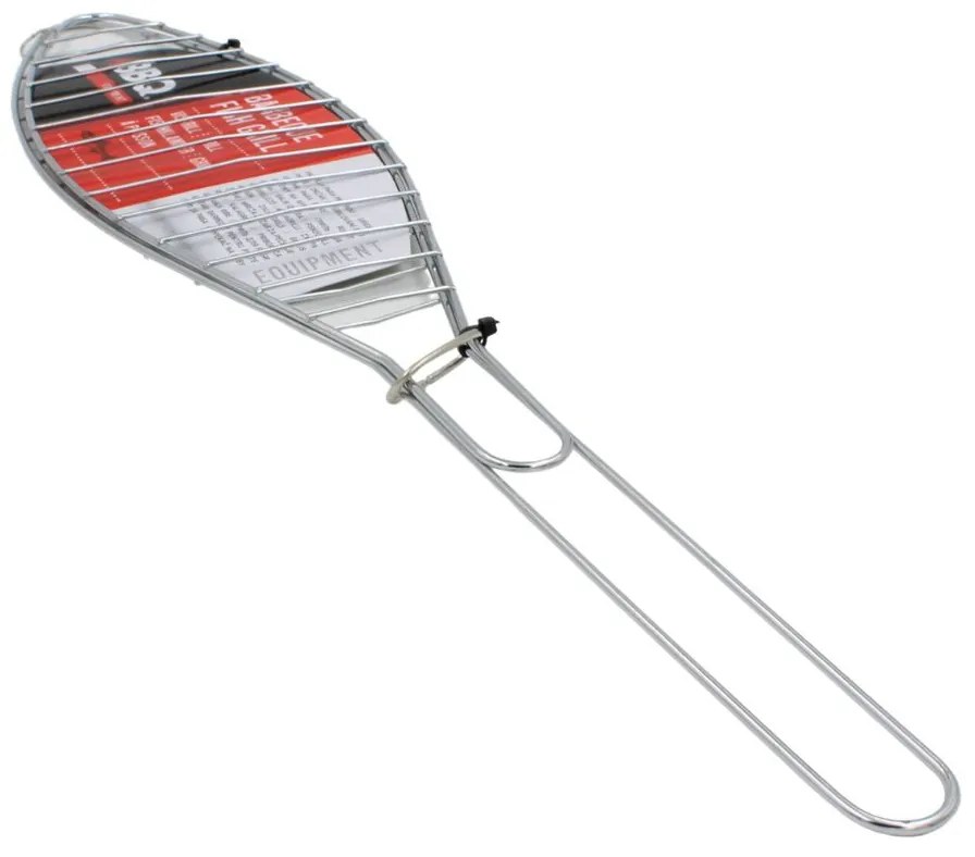 Gril pliabil pentru pește 42x9 cm – suport metalic cromat pentru grătar BBQ