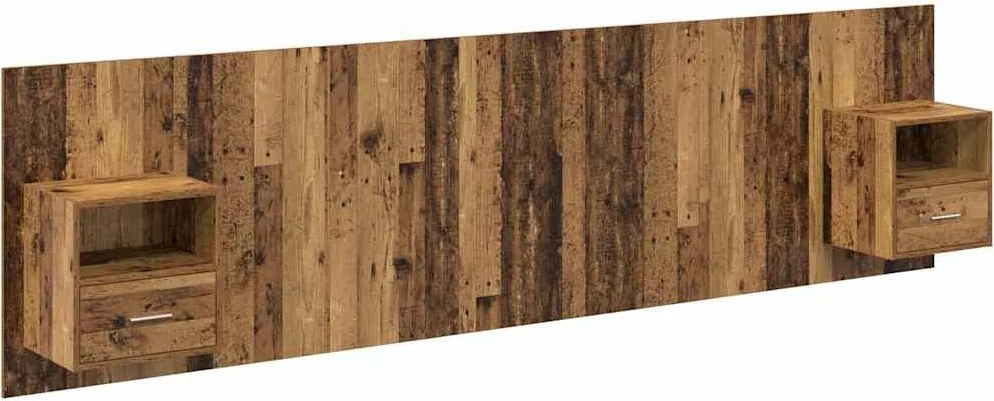 vidaXL Tăblie cu Noptieră cu sertar 3 pcs Lemn Vechi Lemn compozit