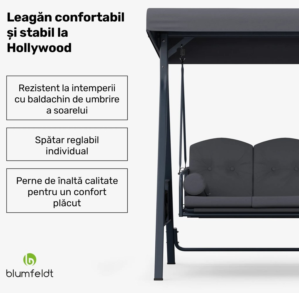 GranSway, leagăn în stil Hollywood, cu 3 locuri, reglabil individual, oțel acoperit cu pulbere, rezistent la intemperii