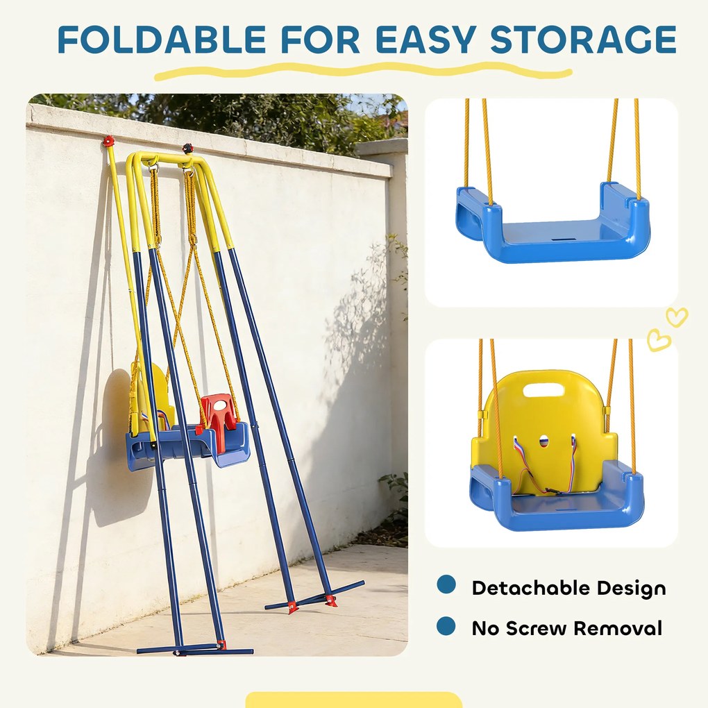 AIYAPLAY Leagăn pentru bebeluși 3-în-1, leagăn reglabil, scaun cu spătar, centură, 128 x 155 x 157 cm, Albastru | Aosom Romania