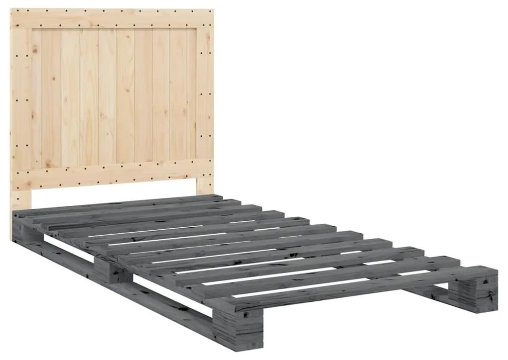 3281545 vidaXL Cadru de pat cu tăblie, gri, 100x200 cm, lemn masiv de pin
