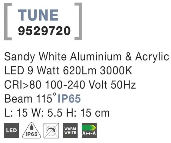 Aplica perete LED de exterior IP65 TUNE alba NVL-9529720