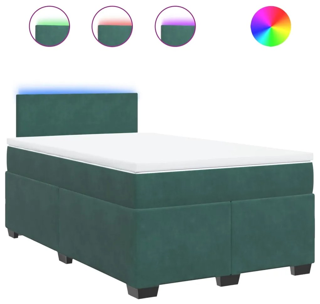 3288555 vidaXL Pat box spring cu saltea, verde închis, 120x190 cm, catifea