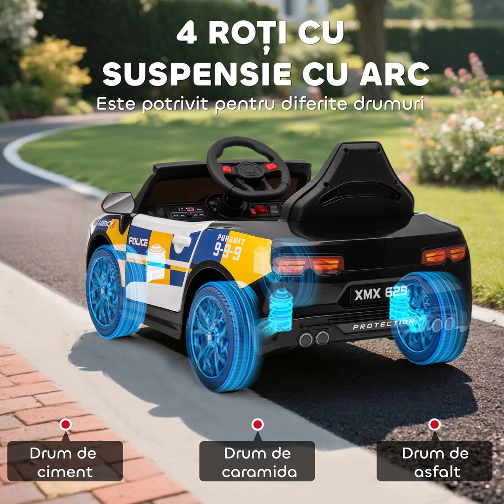 AIYAPLAY Mașină Electrică pentru Copii de Poliție cu Telecomandă și Muzică | Aosom Romania