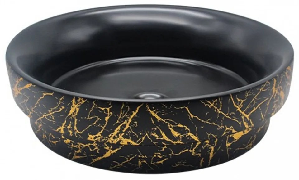 Lavoar Ceramic Premium, Rotund Negru-Gold 40cm