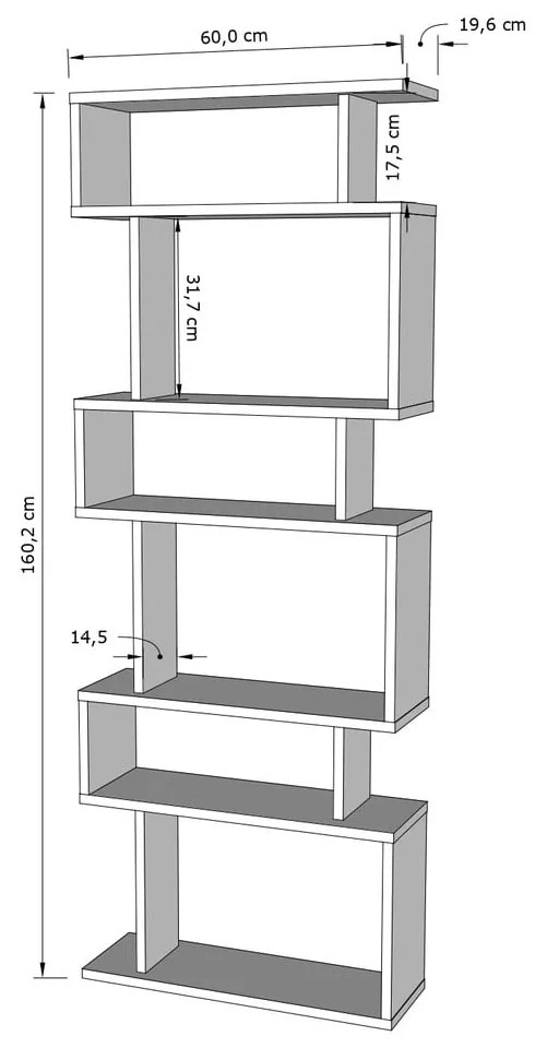 Bibliotecă albă/în culoare naturală cu aspect de lemn de stejar 60x160 cm Bates – Kalune Design