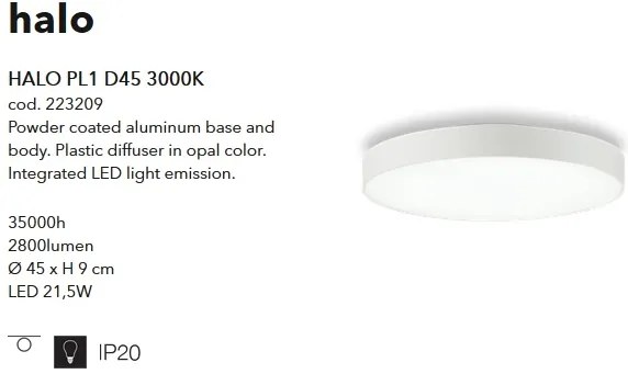 Plafoniera design modern LED HALO PL1 D45 3000K 223209