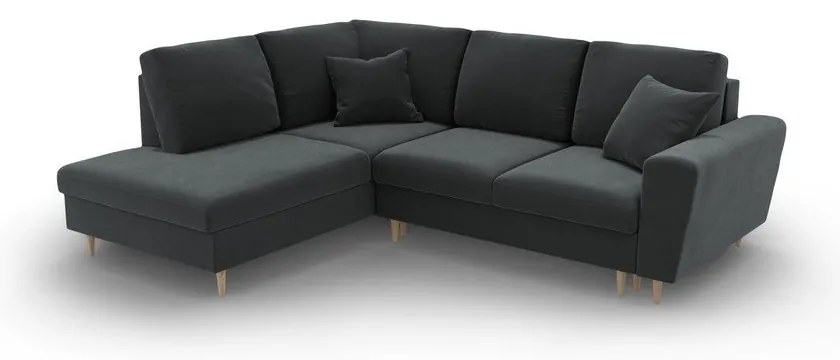 Colțar gri închis extensibil, cu spațiu de depozitare cu tapițerie din catifea (cu colț pe partea stângă-în formă de ”L”) Kyoto – Cosmopolitan Design