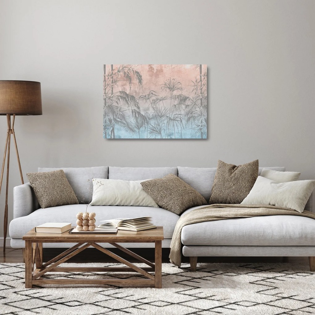 Tablou pe sticlă - Plante tropicale pe perete (70x50 cm)