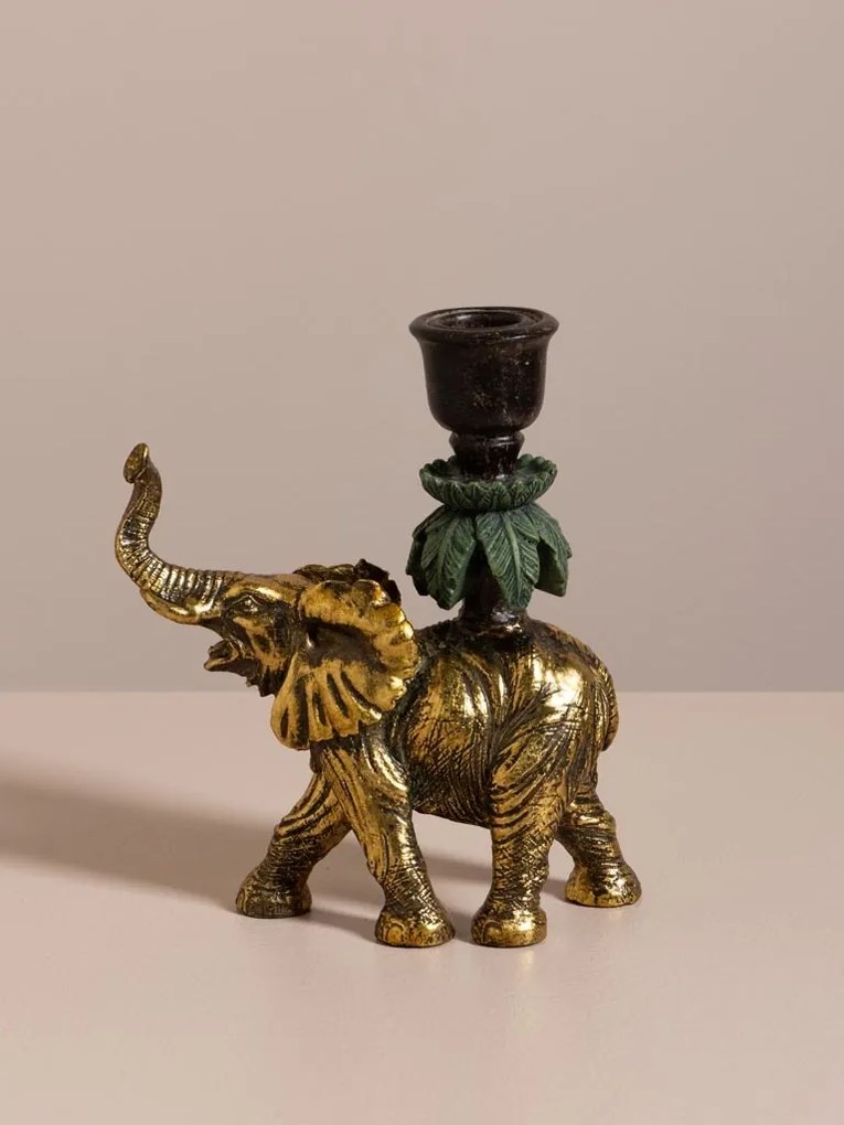 Suport lumanare din polirășină, „Golden Elephant”
