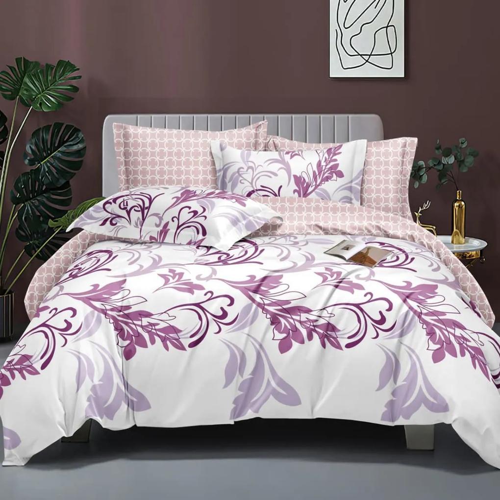 Lenjerie de pat cu 2 fete, policoton, 4 piese, pat 2 persoane, roz / lila , A50-621