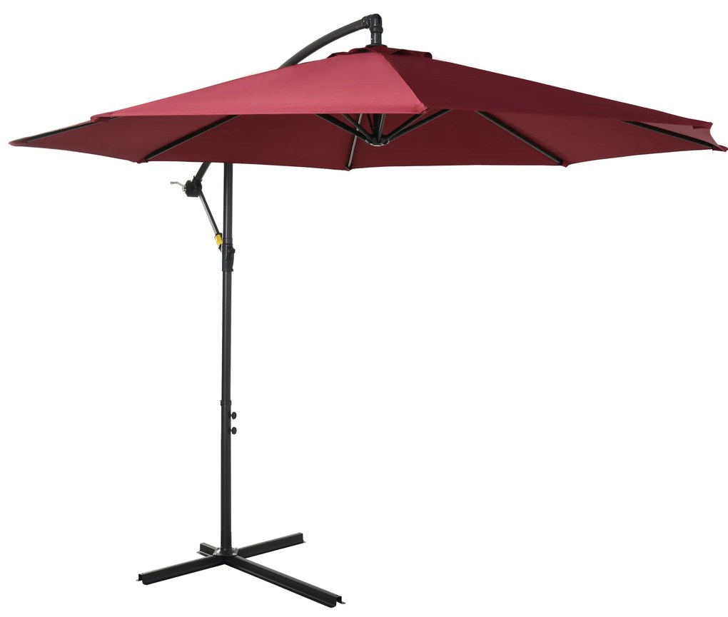 Outsunny Umbrelă Descentralizată pentru Exterior, Roșu Închis, Manivelă, Oțel și Poliester Anti-UV, Φ300x250cm | Aosom Romania