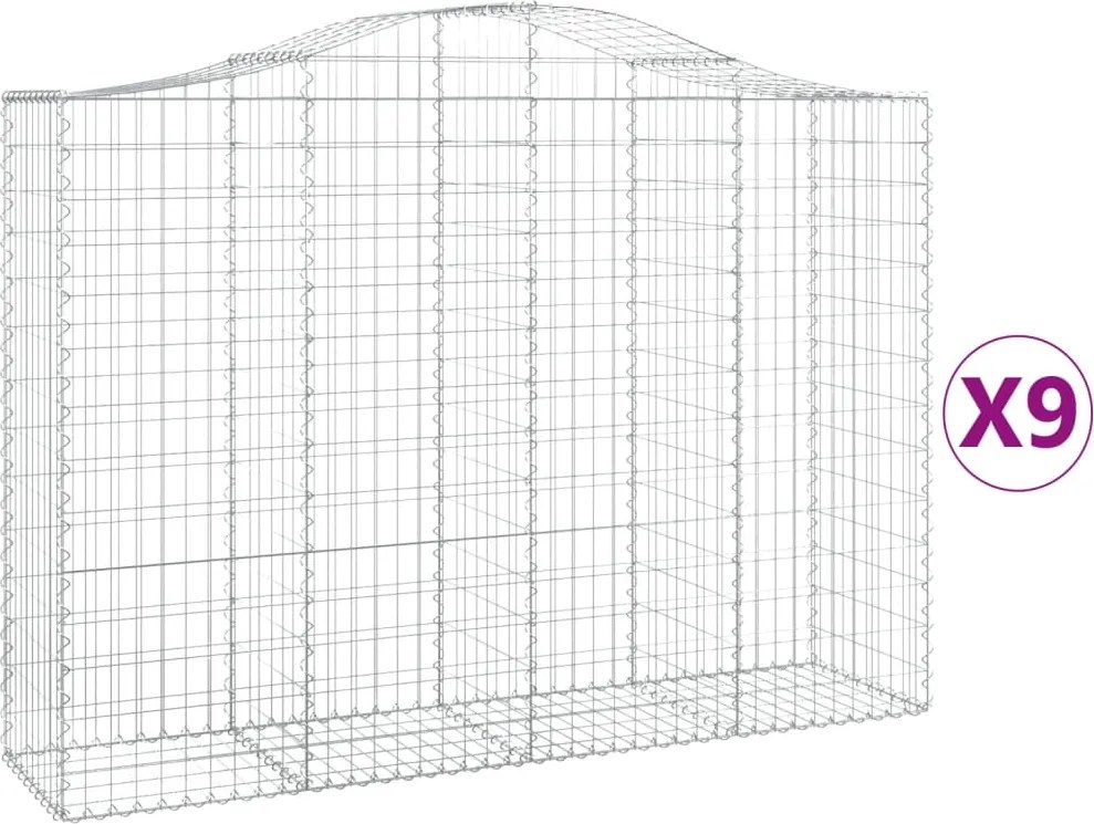vidaXL Coșuri gabion arcuite 9 buc, 200x50x140/160 cm, fier galvanizat
