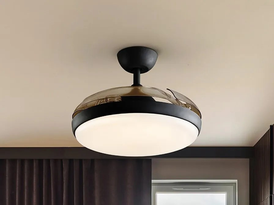 Lustra LED cu Ventilator si telecomanda, lame retractabile Venturi negru