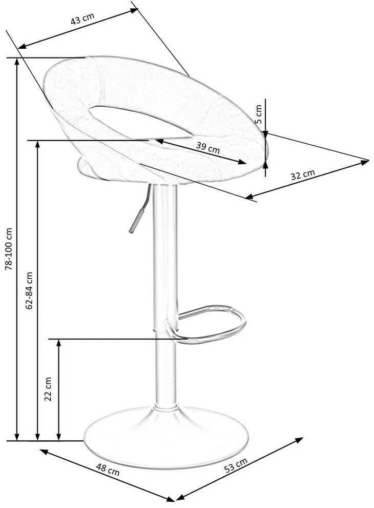 Scaun de bar Kaiden, gri/negru