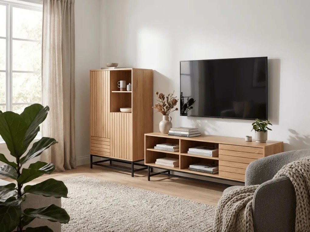 Comoda inalta VALMOR 120x75 cm, decor stejar