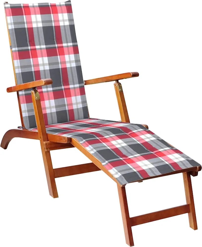 vidaXL Șezlong exterior, suport picioare și pernă, lemn masiv acacia