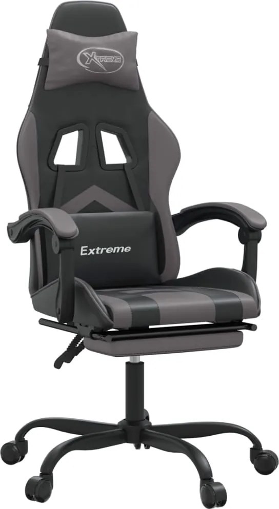 vidaXL Scaun de gaming pivotant/suport picioare negru/gri piele eco