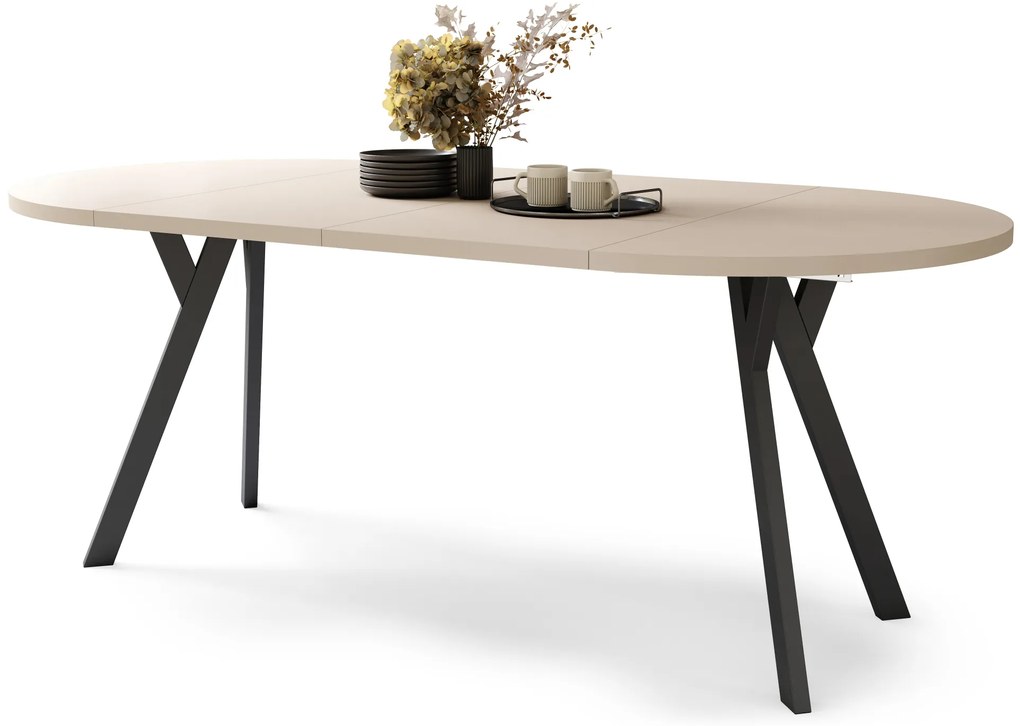 Mazzoni ALDO Bej/picioare negre - MASĂ ROTUNDĂ STIL LOFT PENTRU SALON/SUFRAGERIE EXTENSIBILĂ CU PICIOARE ÎN FORMĂ DE "Y"