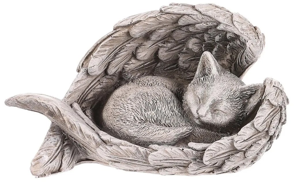 Decorațiune comemorativă Pisică în aripi,poliresină, gri, 13 x 7 x 8 cm