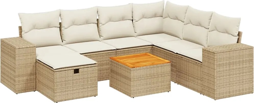 vidaXL Set canapele de grădină, 8 piese, cu perne, bej, poliratan