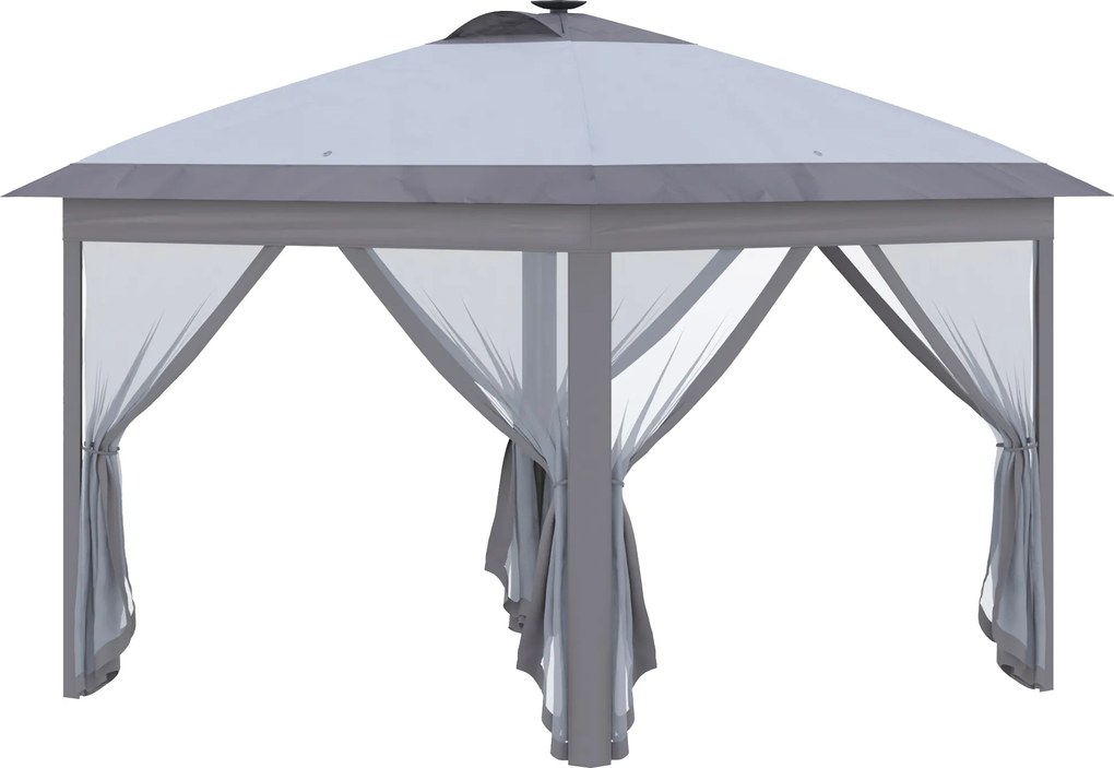 Outsunny Pavilion pliant 3,3 x 3,3 m cu iluminare LED, draperii din plasă, geantă de transport, Gri | Aosom Romania