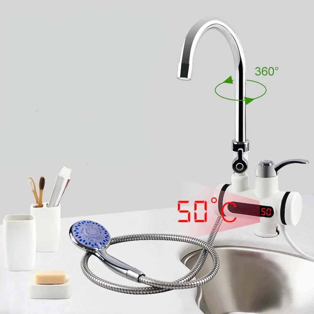 Robinet incalzitor de apa cu afisaj LED - racordare la perete, orizontala cu dus